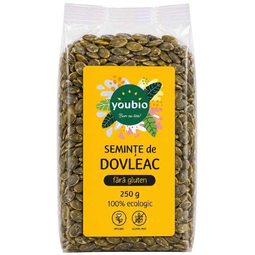 Seminte de dovleac, fara gluten, organic, 250g, Youbio