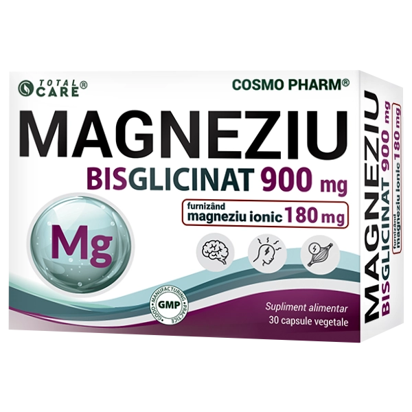 Magneziu Bisglicinat, 900 mg, 30 capsule vegetale