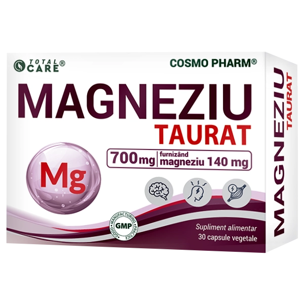 Magneziu Taurat 700 mg, magneziu elemental pur 140 mg, 30 capsul
