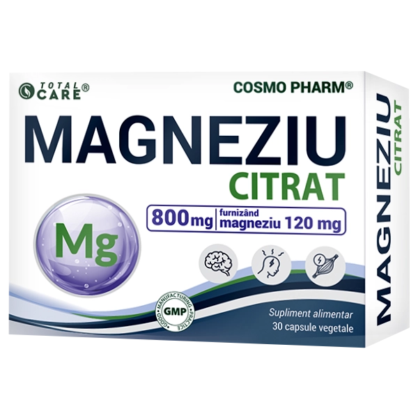 Magneziu Citrat 800 mg, magneziu elemental pur 120 mg, 30 capsul