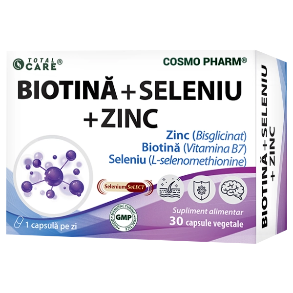 Biotina + Seleniu + Zinc, 30 capsule vegetale