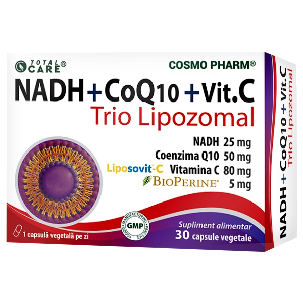 NADH + Coenzima Q10 + Vitamina C, Trio Lipozomal, 30 capsule veg