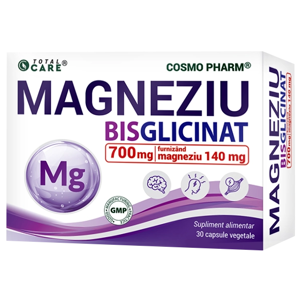 Magneziu Bisglicinat 700 mg, magneziu elemental pur 140 mg, 30 c
