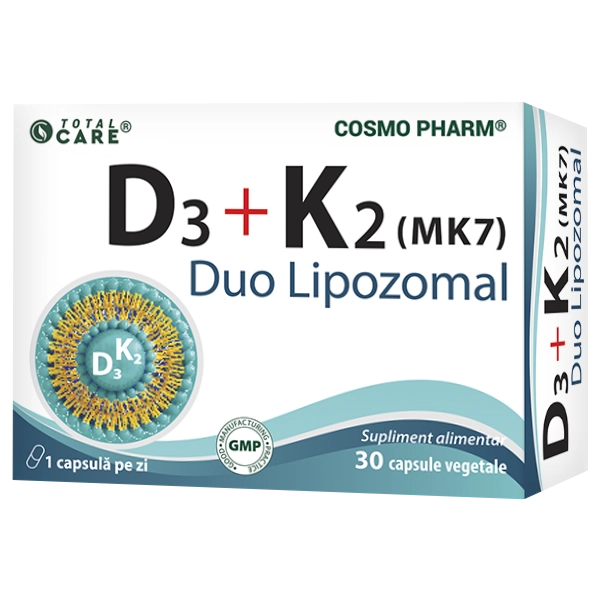 Vitamina D3 + K2 (MK7) Duo Lipozomal, 30 capsule vegetale