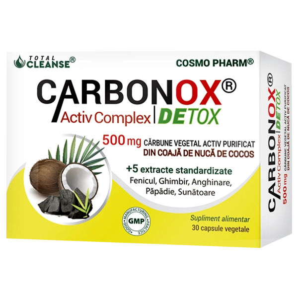 Bio Carbonox Activ Complex Detox, 500 mg, 30 capsule vegetale