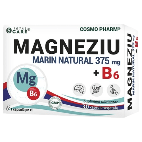 Magneziu Marin Natural, 375 mg + Vitamina B6, 30 capsule vegetal