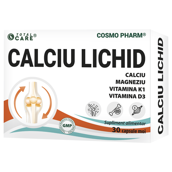 Calciu lichid cu Magneziu, Vitamina K1 si D3, 30 capsule moi