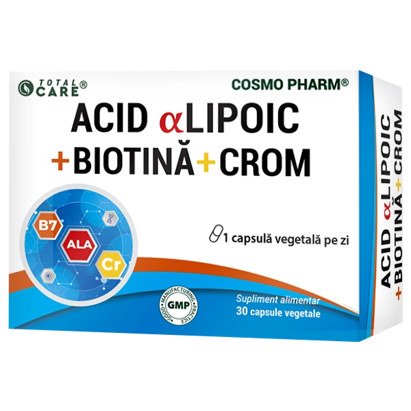 Acid Alfa Lipoic + Biotina + Crom, 30 capsule vegetale