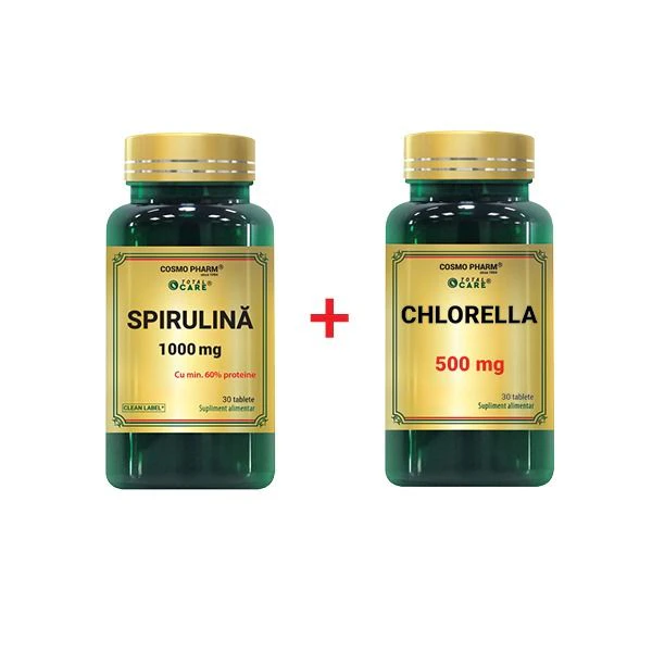 Pachet Detox Celular: SPIRULINA 1000 mg + CHLORELLA 500 mg